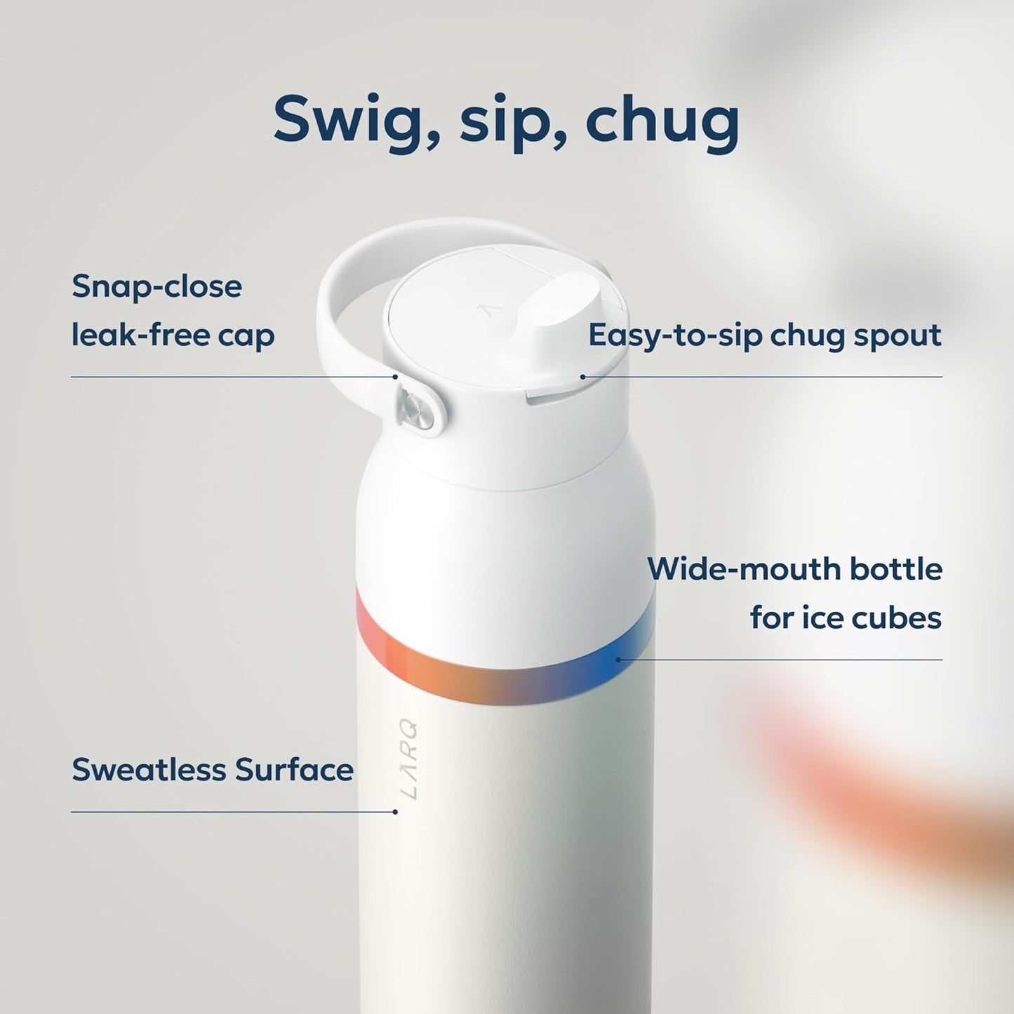 LARQ Swig Top — Insulated Stainless Steel Water Bottle with Straw, Detachable Silicone Handle, Vacuum 24h Cold, BPA-Free Metal Bottle for Gym, Travel, Office, Wide Mouth for Ice — 23 oz, Mojave Dune
