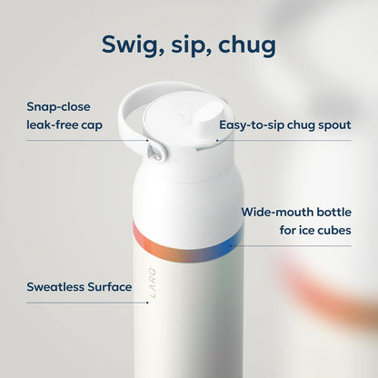 LARQ Swig Top — Insulated Stainless Steel Water Bottle with Straw, Detachable Silicone Handle, Vacuum 24h Cold, BPA-Free Metal Bottle for Gym, Travel, Office, Wide Mouth for Ice — 23 oz, Mojave Dune