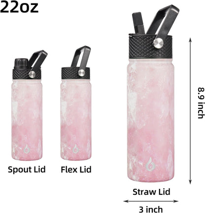 BJPKPK Insulated Water Bottles with Straw Lid, 40oz Stainless Steel Water Bottles with 3 Lids, BPA Free Leakproof Thermo, Tumblers, Cups for Sports, Gym- Midnight - Colors B