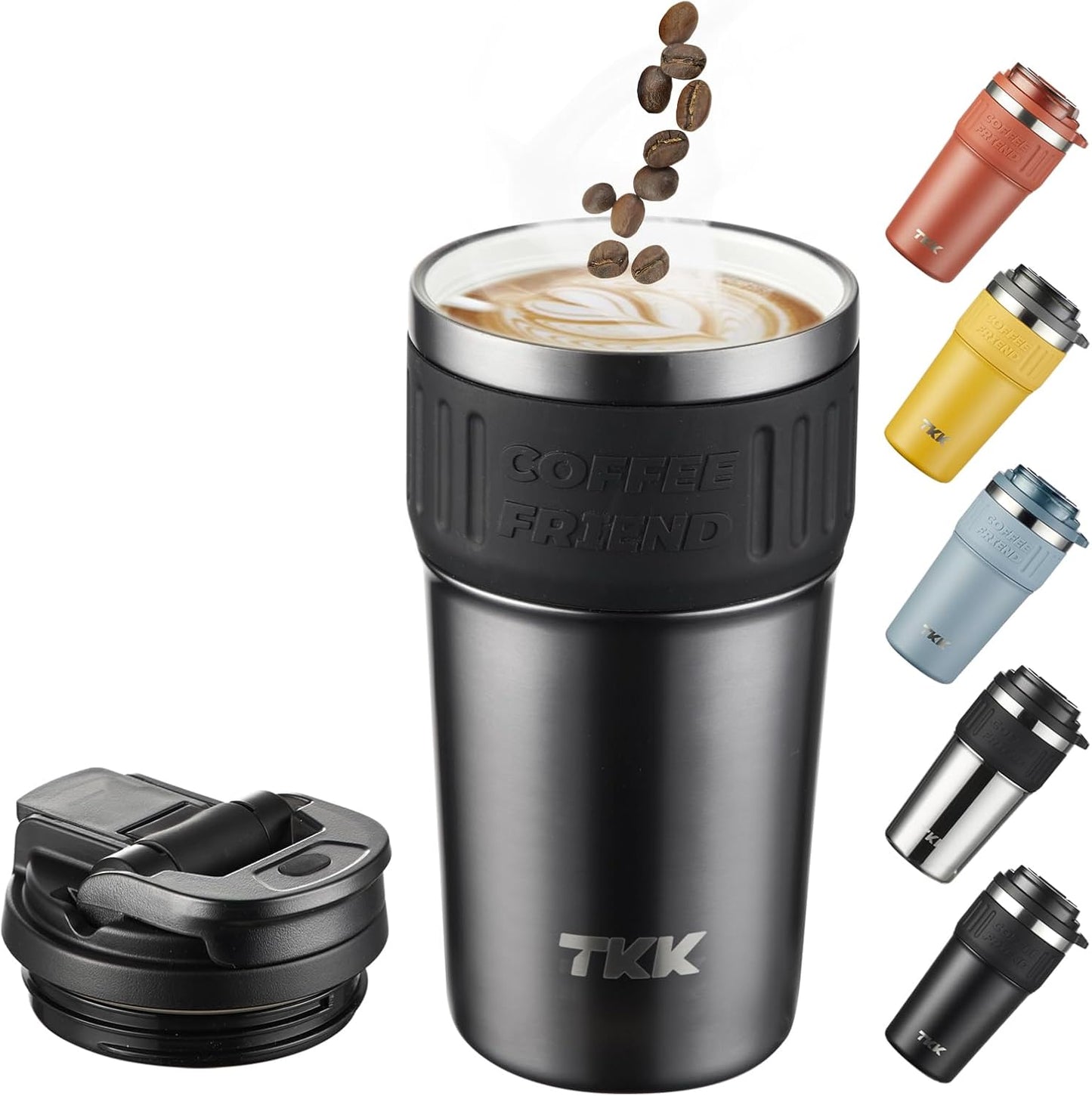 TKK Insulated Coffee Mug with Ceramic Coating, 21oz Iced Coffee Tumbler Cup with Straw Lid Double Wall Vacuum Leak Proof Travel Mug with Strap for Hot and Iced Beverage, Tungsten Steel