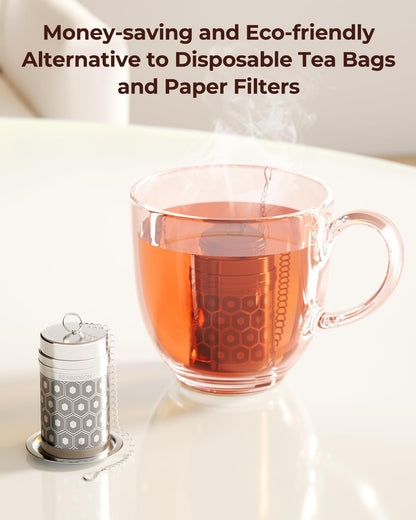 Reinmoson Tea Strainers for Loose Tea, Extra Fine Mesh Tea Infuser, 304 Stainless Steel & Updated Slim Threaded Lid, Loose Leaf Tea Steeper for Black Tea, Rooibos, etc