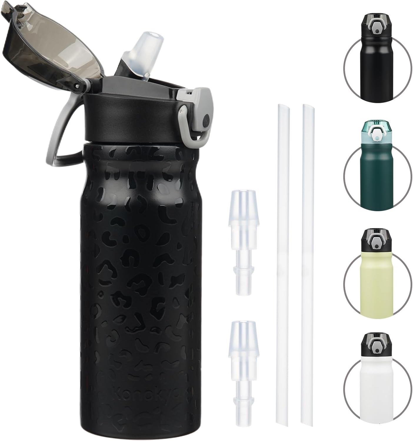 Konokyo 18 oz Insulated Water Bottle with Straw Lid, Stainless Steel Vacuum Sports Water Bottle, Leak-Proof Reusable Metal Flask with Carry Loop, BPA-Free Travel Bottle for Gym, School, Office