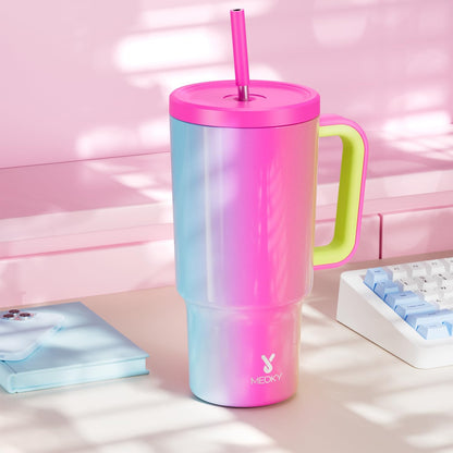 Meoky 40 oz Tumbler with Handle and Straw: Stainless Steel Insulated Tumbler with Lid and Straw - 100% Leak Proof Tumbler for Car Cup Holders - Travelers Commuters Workers, Donut