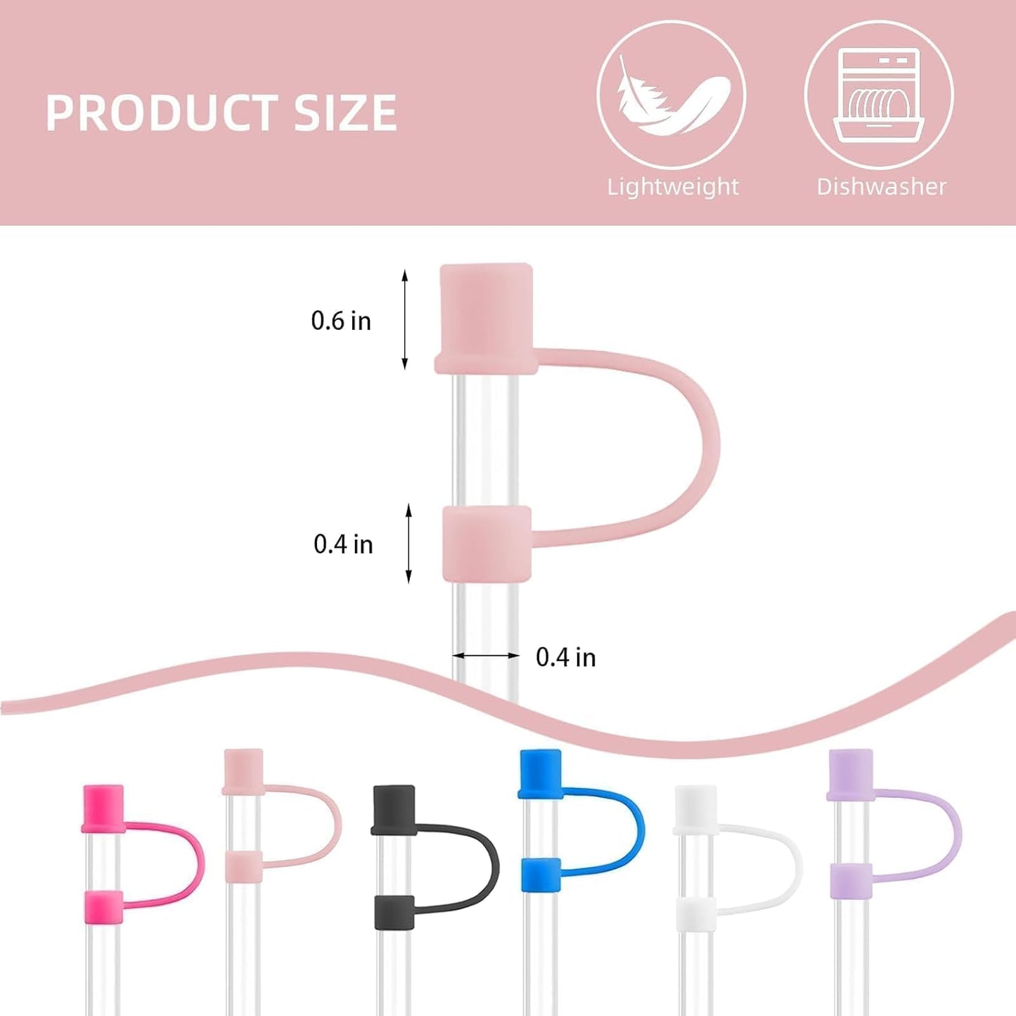 6|12 Pack 0.4in/10mm Straw Toppers, for Stanley Straw Covers Cap for Tumblers for Stanley 14|20|30|40|64 Oz Cup, Silicone Dust-Proof Caps（ Cup is Not Included）, 6 Pack
