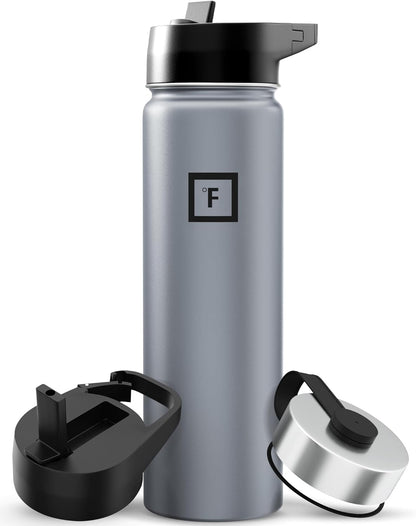 IRON °FLASK Camping & Hiking Hydration Flask with Straw, Wide Mouth Insulated Stainless Steel Sports Water Bottle - 22 oz Aurora