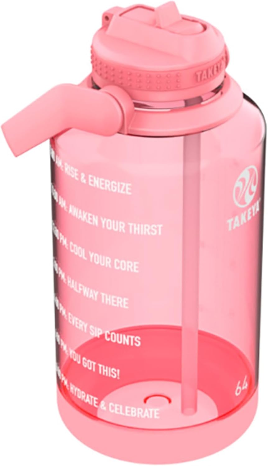 Takeya Motivational Water Bottle with Straw Lid and Time Marker (64 oz, Vivacity Purple) - Leakproof, BPA Free Water Bottle for Daily Intake Tracking