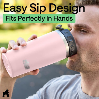 GORILLA GRIP 304 Stainless Steel Double Insulated Travel Coffee Mug, Leakproof Lid with Smooth Sip Top, Prevent Spills, Dent & Rust Resistant Reusable Tumbler Cup, Thermal Mugs for Drinks, 20oz, Black
