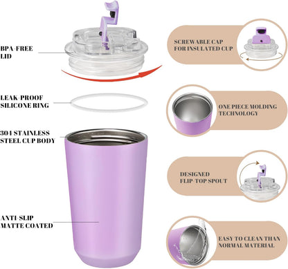 Puraville Insulated Tumblers with Lid, 14 oz Travel Coffee Mug Stainless Steel Vacuum Cup, Leak Proof Reusable Double Walled Coffee Tumbler for Iced and Hot Drinks, Cream