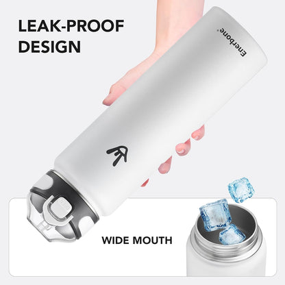 Enerbone 24 oz Insulated Water Bottle, Stainless Steel Bottle with Carrying Strap, Double-Wall Vacuum Insulation Design, Leakproof Sports Bottle with Straw, Keep Drinks Cold or Hot for Hours