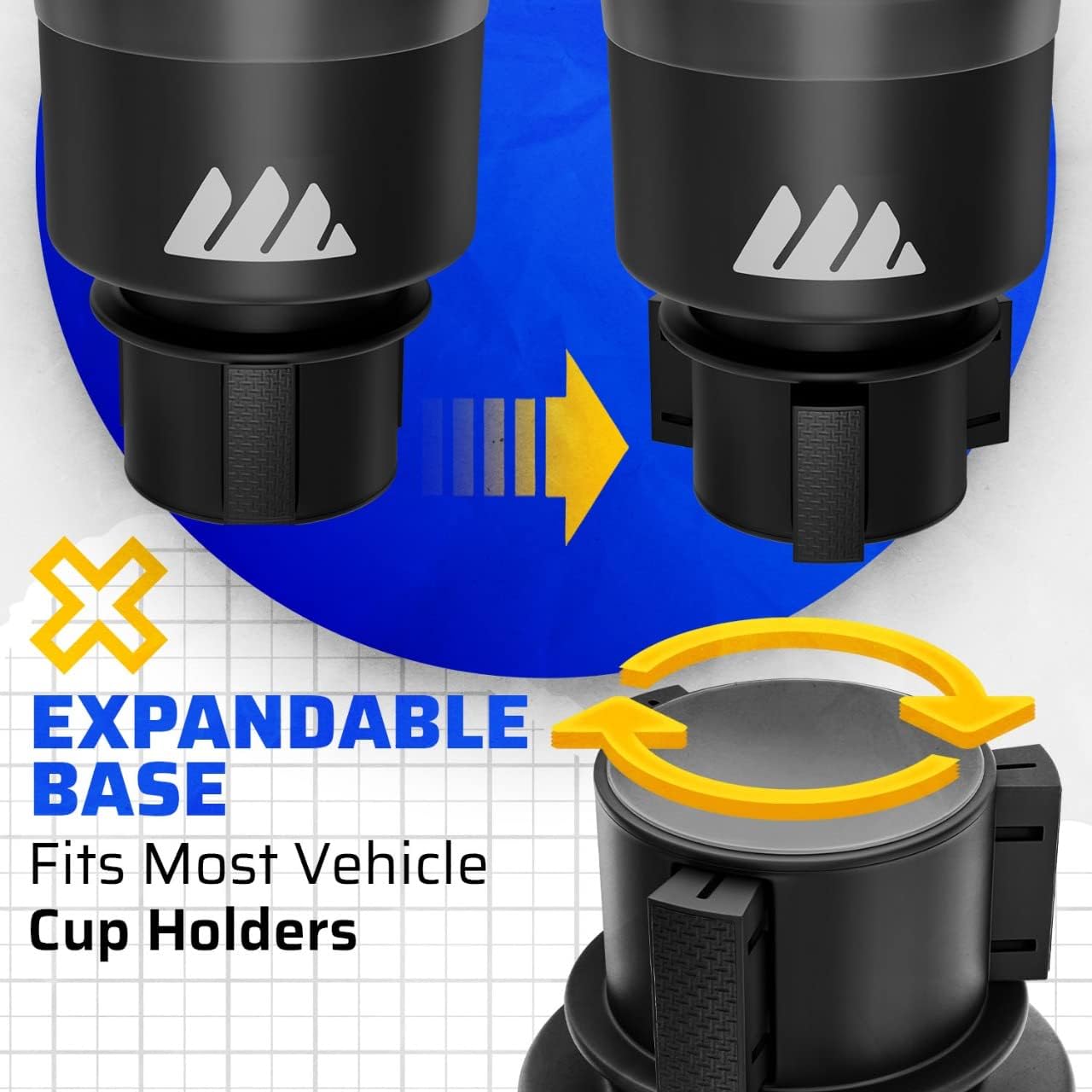 Integral Hydro Expander - Car Cup Holder Expander Organizer with Adjustable Base - Rubber Tabs Hold Most 32-40 oz Bottles and Large Cups