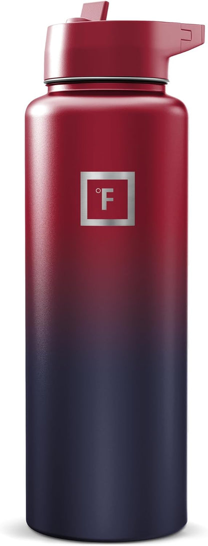 IRON °FLASK Camping & Hiking Hydration Flask with Straw, Wide Mouth Insulated Stainless Steel Sports Water Bottle - 40 oz Midnight Black