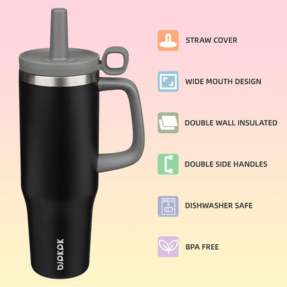 BJPKPK 50oz Insulated Tumbler with Handle Stainless Steel Travel Coffee Mug with Lid Reusable Large Water Bottle with Straw,Sky