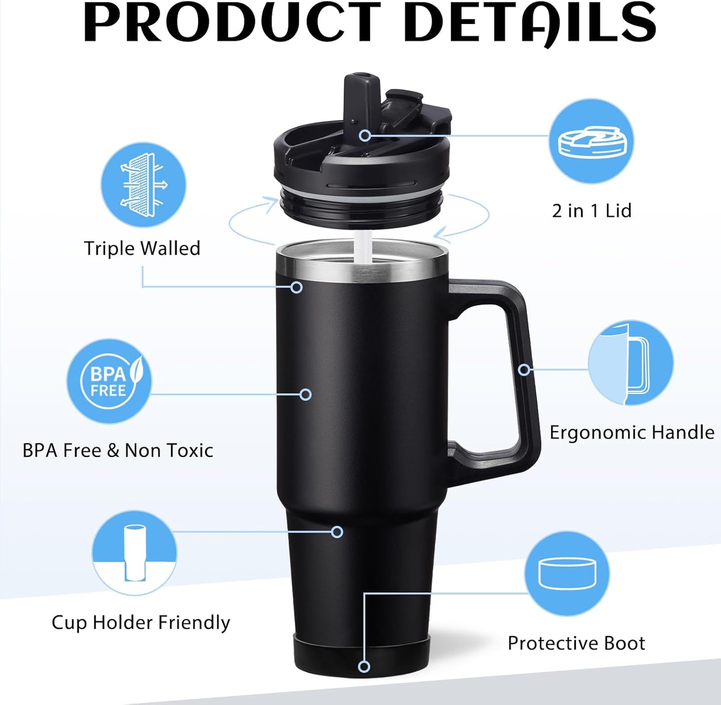 30 oz Tumbler with Handle and Straw - Keep Cold 36H & Hot 12H, Metal Coffee Cup with Lid (Straw & Flip Lid), 30oz Insulated Stainless Steel Thermal Mug, Leak-proof Travel Water Bottle