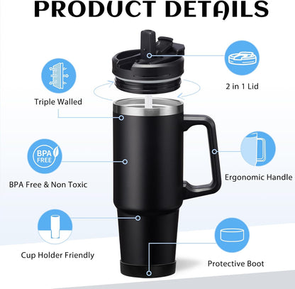 30 oz Tumbler with Handle and Straw - Keep Cold 36H & Hot 12H, Metal Coffee Cup with Lid (Straw & Flip Lid), 30oz Insulated Stainless Steel Thermal Mug, Leak-proof Travel Water Bottle