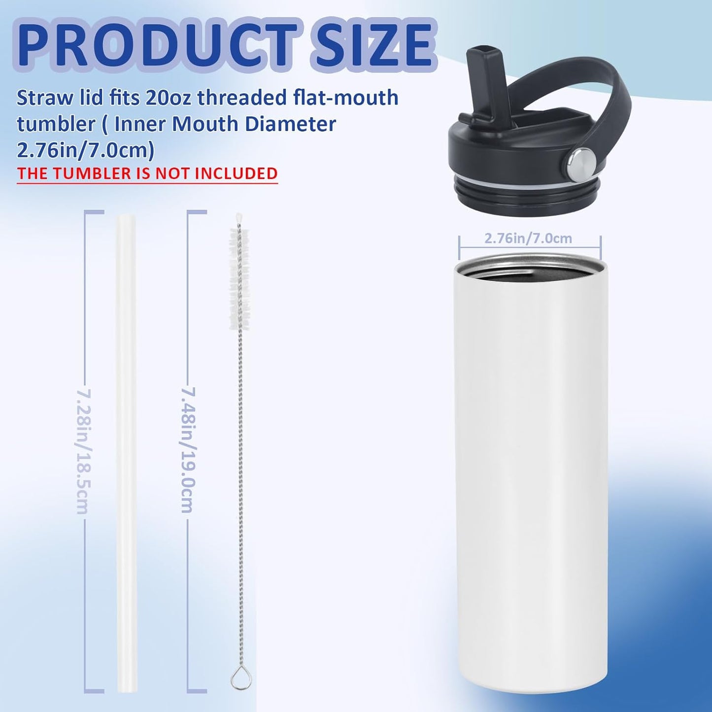 4 Pack Replacement Lids, Suitable for 20oz Sublimation Tumbler with Threaded Cup Mouth(Inner Cup Diameter: 7cm/2.75in), Leak-Proof Straw Lid with Portable Handle (Black)