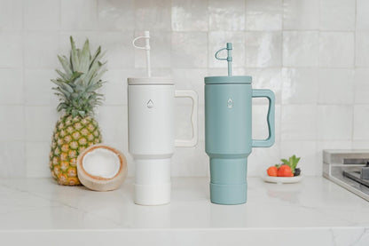 Infusion Pro 40 oz Tumbler with Handle, Fruit Infuser & Straw Lid : 50 Recipe Fruit Infusion eBook : Bottom Boot : Fits Cupholder : Stainless Steel Insulated Travel Mug : Essence (BLUE SURF)