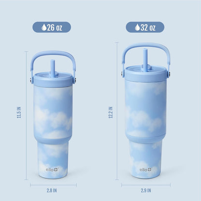 Ello Oasis Go+ 26oz Tumbler with Top Handle and Retracting Straw | Reusable Insulated Stainless Steel Cup, 100% Leakproof Water Bottle, 24 Hours Cold, Cup Holder Friendly For Travel | Wild Rasberry