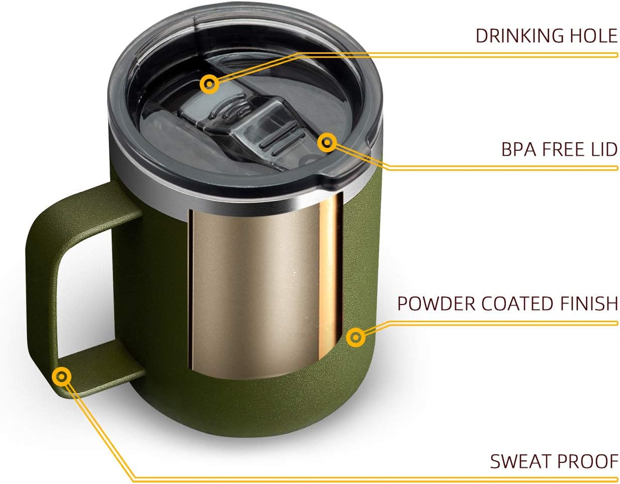 12oz Insulated Coffee Mug Cup with Handle, Stainless Steel Travel Coffee Mug with Flip Lid, Double Wall Vacuum Coffee Tumbler, Navy
