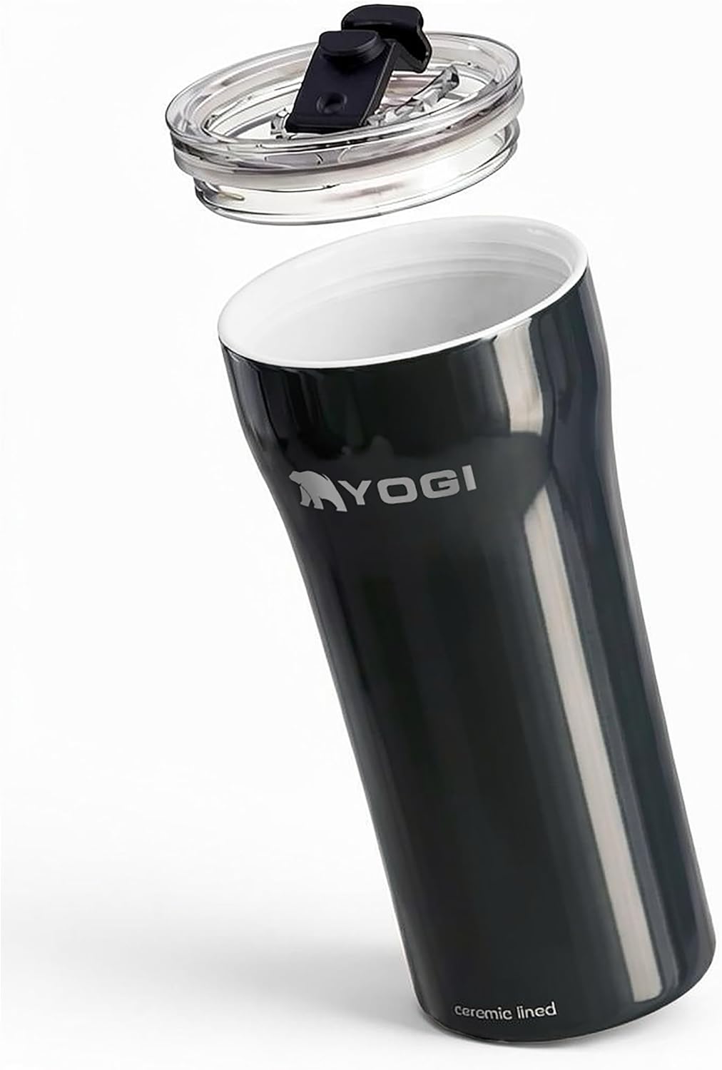 YOGI Ceramic Lined Metal Allergy Safe 16oz Coffee Tumbler with Leakproof Lid BPA Free Vacuum Insulated Stainless Steel Cupholder Friendly Travel Cup for Coffee and Water Sandstone