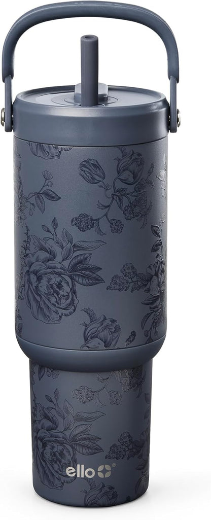 Ello Oasis Go+ 26oz Tumbler with Top Handle and Retracting Straw | Reusable Insulated Stainless Steel Cup, 100% Leakproof Water Bottle, 24 Hours Cold, Cup Holder Friendly For Travel | Wild Rasberry