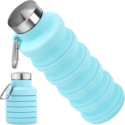 Collapsible Water Bottle, 16oz Portable Reusable Silicone Water Bottle, BPA-Free Leak-Proof Foldable Design with Carabiner, Lightweight Durable for Gym, Travel, Camping, Hiking, Sports, Black