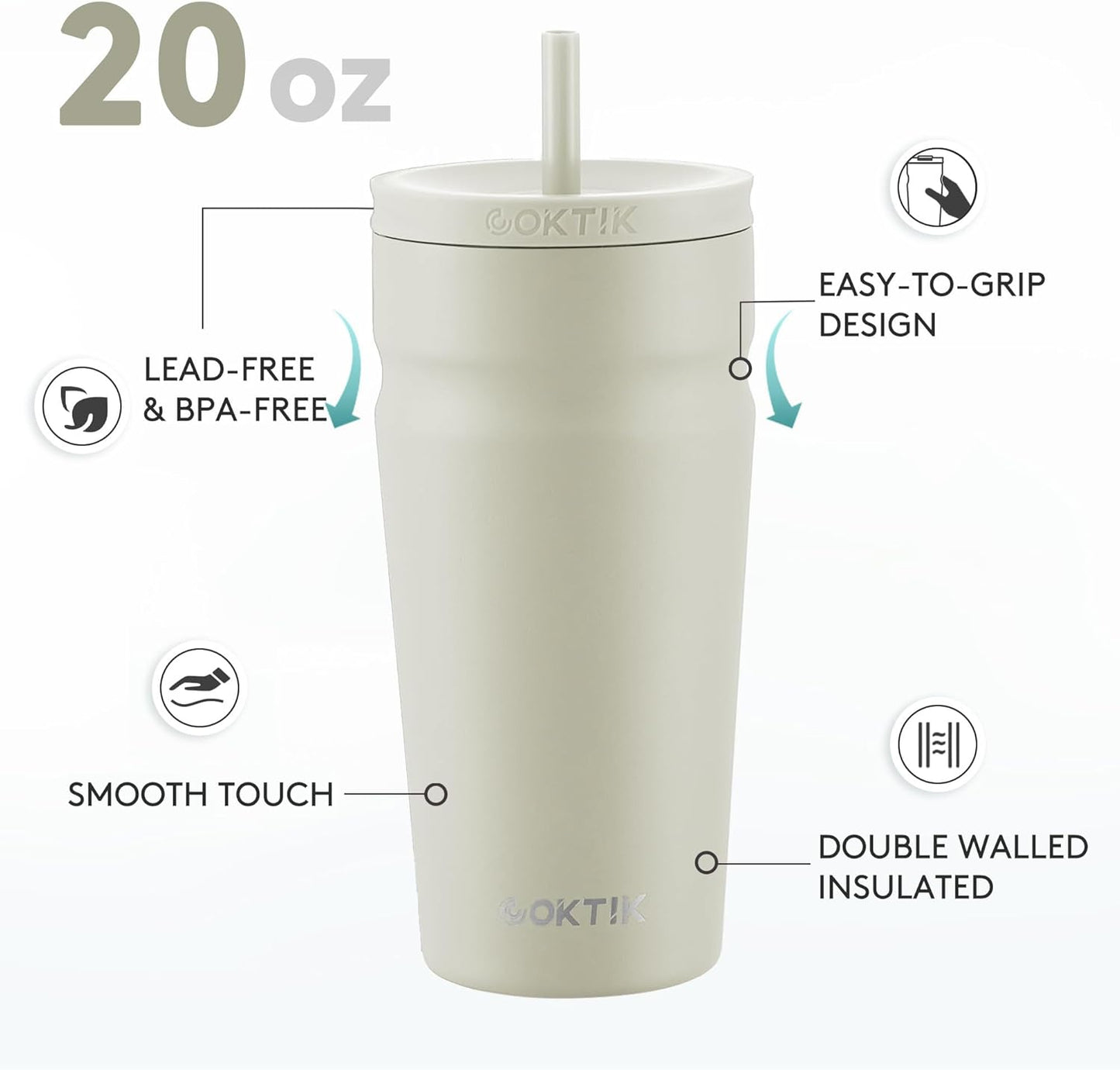 COKTIK 24oz Insulated Tumbler with Lid and Straw Iced Coffee Cup Reusable Stainless Steel Travel Mug Water Bottle Cupholder Friendly for Women Men Her Him (Blush)