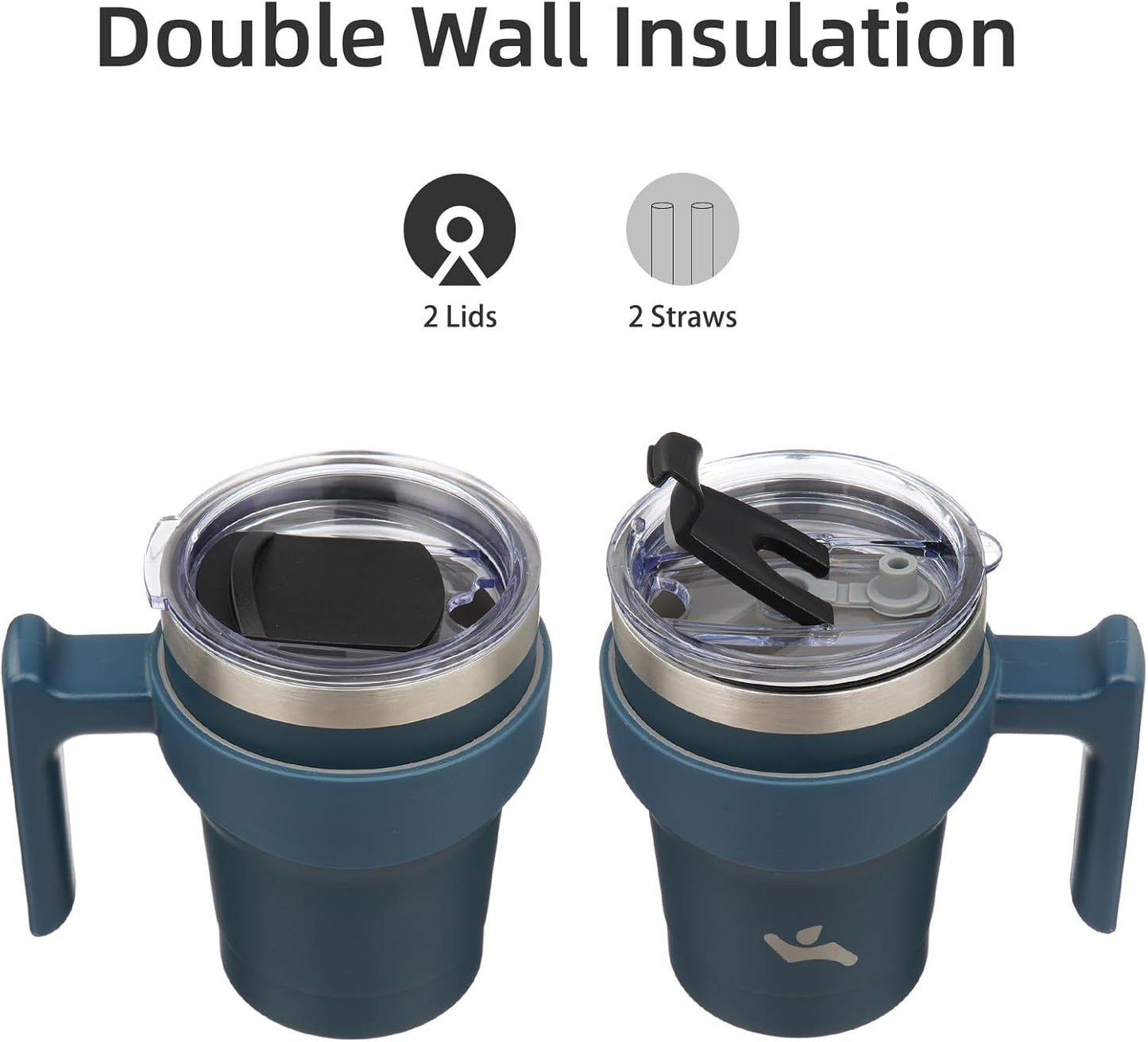 Konokyo 20 oz Tumbler with Handle and 2 Straw 2 Lid, Insulated Water Bottle Stainless Steel Vacuum Cup Reusable Travel Mug,Black