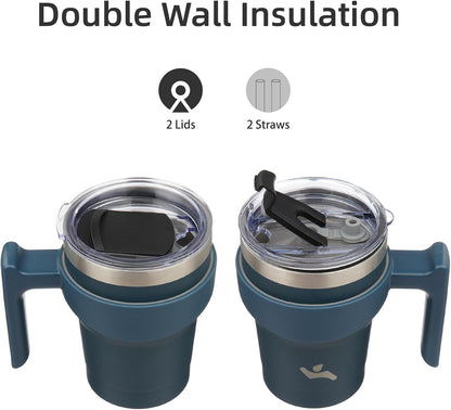 Konokyo 20 oz Tumbler with Handle and 2 Straw 2 Lid, Insulated Water Bottle Stainless Steel Vacuum Cup Reusable Travel Mug,Black