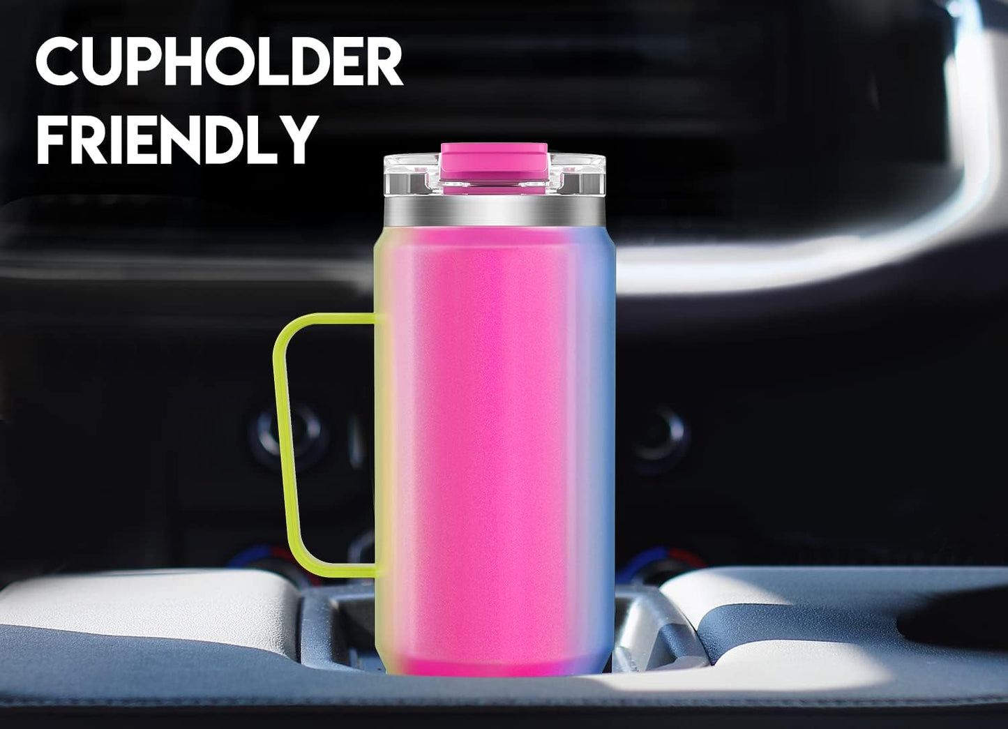 Meoky 32oz Tumbler with Handle, Stainless Steel Travel Mug with 2-in-1 Straw and Sip Lid, Vacuum Insulated Coffee Mug, 100% Leak Proof, Keeps Cold for 24 Hours or Hot for 8 Hours (Sky)