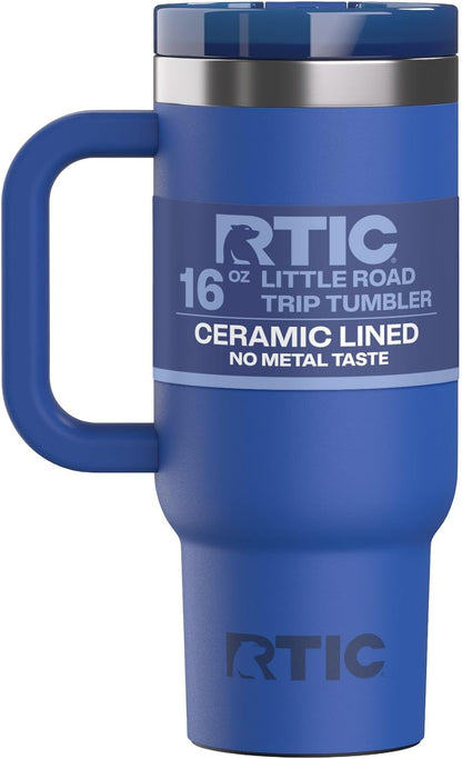 RTIC Little Road Trip Tumbler 16oz for Kids with Straw Lid and Handle, Ceramic Lined, Insulated Stainless Steel Travel Water Mug Cup, Leak-Proof, RTIC Ice Glitter