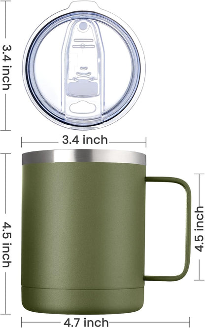 MEWAY 12oz Coffee Mug With Handle and Sliding Lid,Stainless Steel Travel Tumbler Cup with Handle,Double Wall Vacuum Insulated Camping Cup for Hot & Cold Drinks Tea (Black,Set of 1
