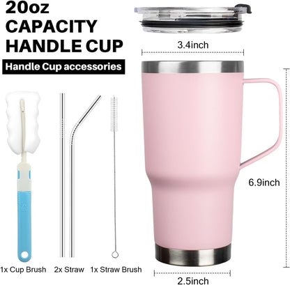 20 oz Tumbler with Handle, Stainless Steel Insulated Tumbler with Lid and Straw, Double Wall Vacuum Coffee Mug Tumbler, Insulated Coffee Thermal Cup for Cold and Hot (Light Purple)