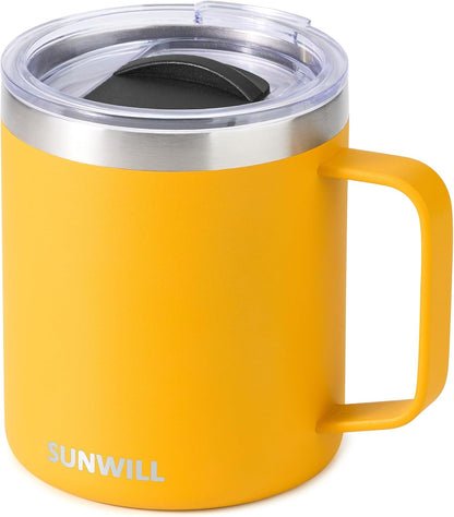 SUNWILL Travel Coffee Mug with Lid, Insulated Tumbler with Handle, 14 oz Stainless Steel Cup for Ice, Water, Tea, Rose Gold