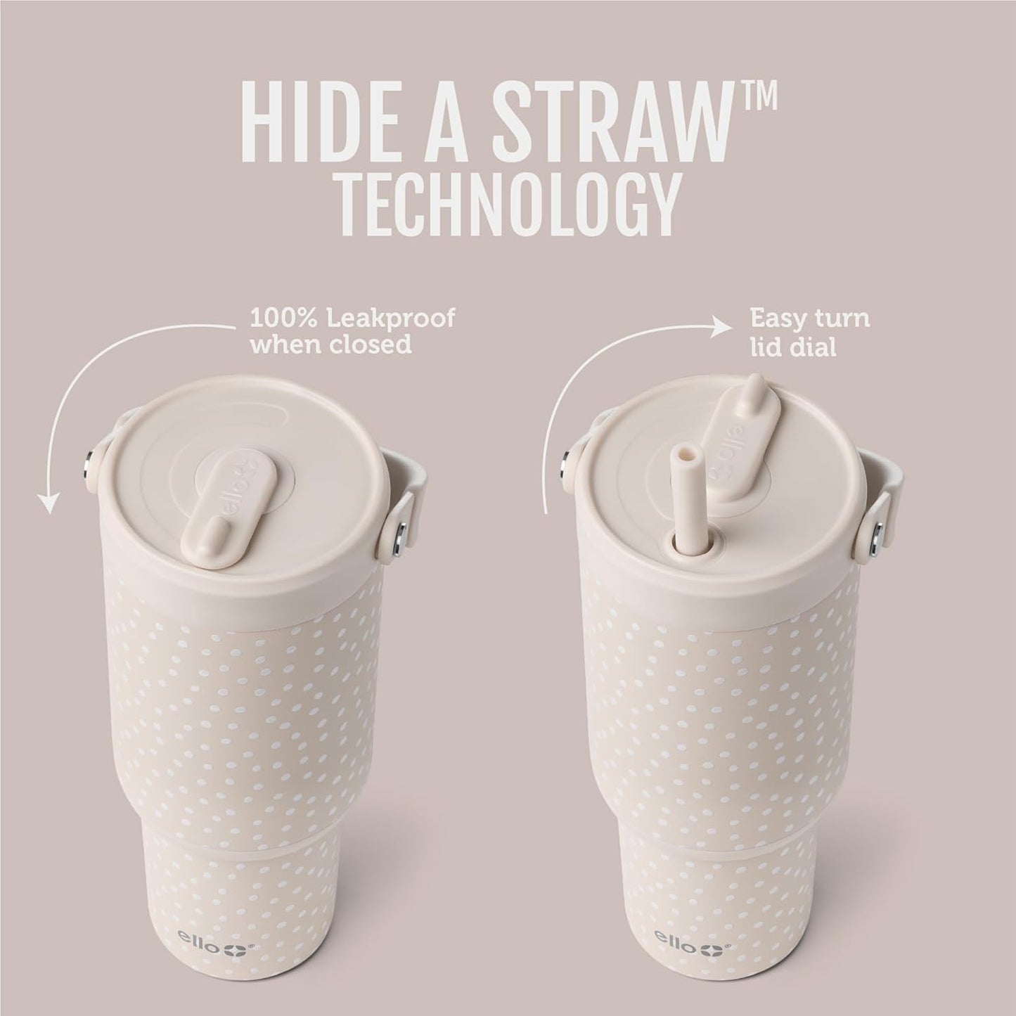 Ello Oasis Go+ 26oz Tumbler with Top Handle and Retracting Straw | Reusable Insulated Stainless Steel Cup, 100% Leakproof Water Bottle, 24 Hours Cold, Cup Holder Friendly For Travel | Wild Rasberry