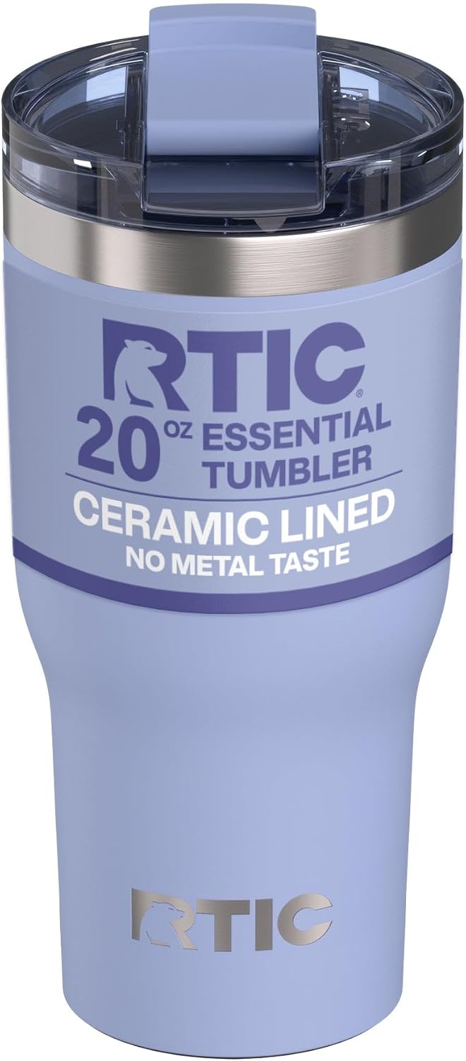 RTIC 20oz Essential Tumbler with Lid, Ceramic Lined, Insulated, Stainless Steel, Metal, Double Wall Vacuum-Insulation, Travel Cup for Iced Coffee, Tea, Hot and Cold Drink, Graphite