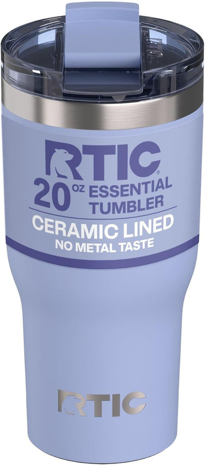 RTIC 20oz Essential Tumbler with Lid, Ceramic Lined, Insulated, Stainless Steel, Metal, Double Wall Vacuum-Insulation, Travel Cup for Iced Coffee, Tea, Hot and Cold Drink, Graphite
