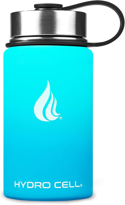 HYDRO CELL Stainless Steel Insulated Water Bottle with Straw - For Cold & Hot Drinks - Metal Vacuum Flask with Screw Cap and Modern Leakproof Sport Thermos for Adults (Neon 18oz)