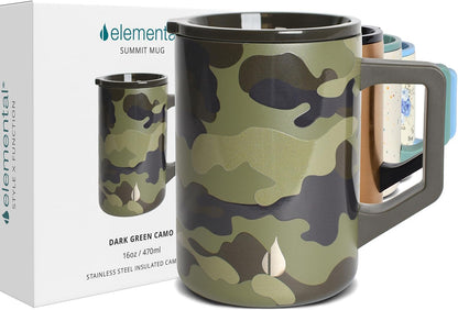 Elemental Insulated Coffee Mug - Triple-Wall Stainless Steel Summit Travel Cup for Hot and Cold Drinks - Thermal Coffee Mug with Lid and Handle for Camping, Office & Travel 16oz - Rainbow Speckle