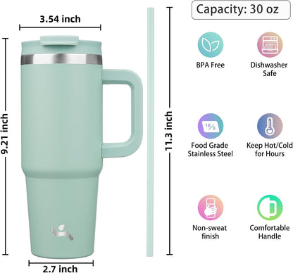 Konokyo 30 oz Tumbler with Handle and 2 Straws,2 in 1 Lid Insulated Water Bottle Stainless Steel Travel Coffee Mug,Sky