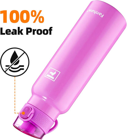 Fanhaw 24 oz Insulated Water Bottle with Soft Silicone Spout Lid, Leakproof Stainless Steel Vacuum Bottle for School, Sports& Daily Use, Kids, Teens& Adults, Back to School Essentials (Pink)
