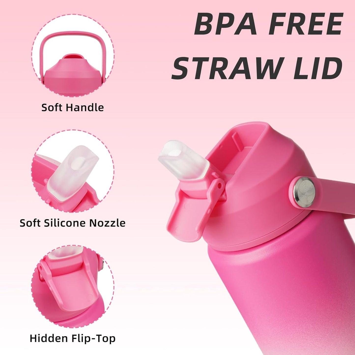 BJPKPK Insulated Water Bottle with Straw Lid, 18oz Thermo Water Bottles with Soft Nozzle, Flex Handle & Non-slip Boot, BPA Free Leak Proof Stainless Steel Metal Thermo, Tumblers, Cups,Sea Salt