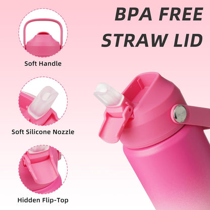 BJPKPK Insulated Water Bottle with Straw Lid, 18oz Thermo Water Bottles with Soft Nozzle, Flex Handle & Non-slip Boot, BPA Free Leak Proof Stainless Steel Metal Thermo, Tumblers, Cups,Sea Salt