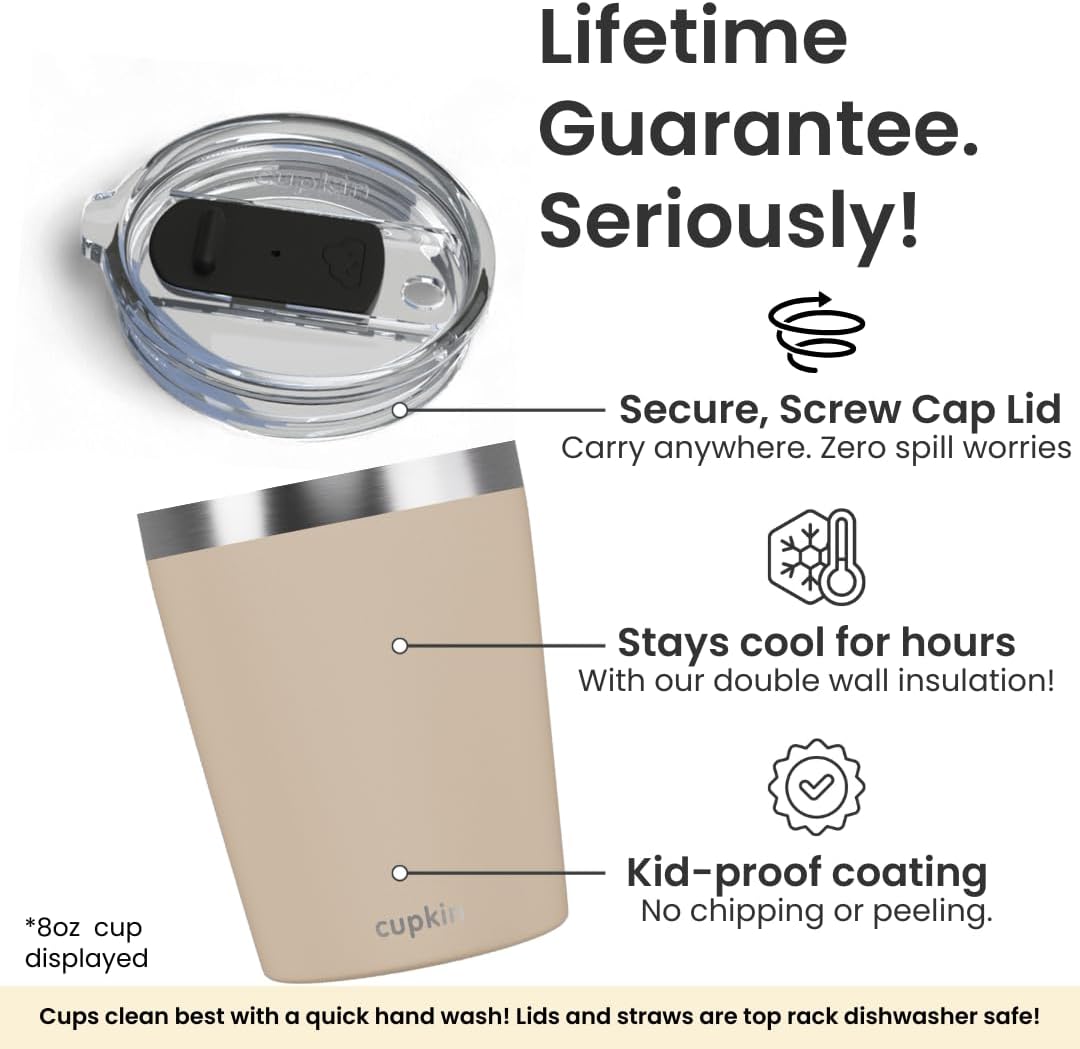 CUPKIN Stainless Steel Insulated Tumbler with Lid and Straw, 20 oz Stainless Steel Cups, Set of 2 Travel Coffee Mug for Adults, Iced Coffee Cup with Lid, Tumbler for Travel (Coral + Yellow)