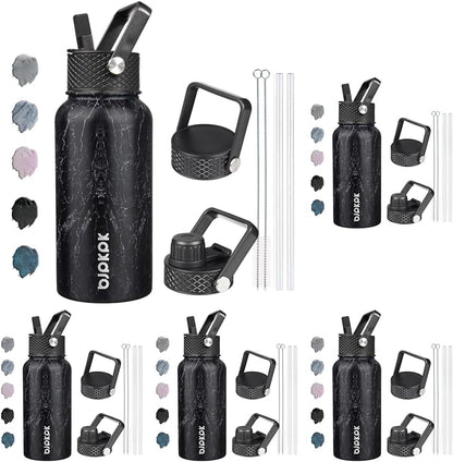 BJPKPK Insulated Water Bottles with Straw Lid, 40oz Stainless Steel Water Bottles with 3 Lids, BPA Free Leakproof Thermo, Tumblers, Cups for Sports, Gym- Midnight - Colors A