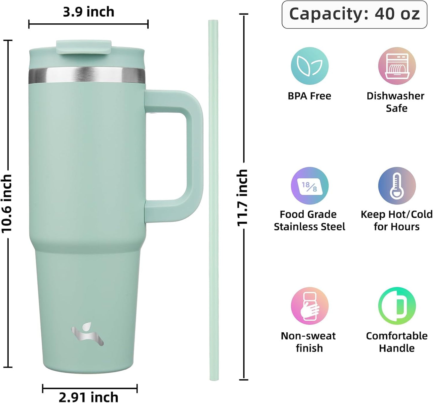 Konokyo 30 oz Tumbler with Handle and 2 Straws,2 in 1 Lid Insulated Water Bottle Stainless Steel Travel Coffee Mug,Sky