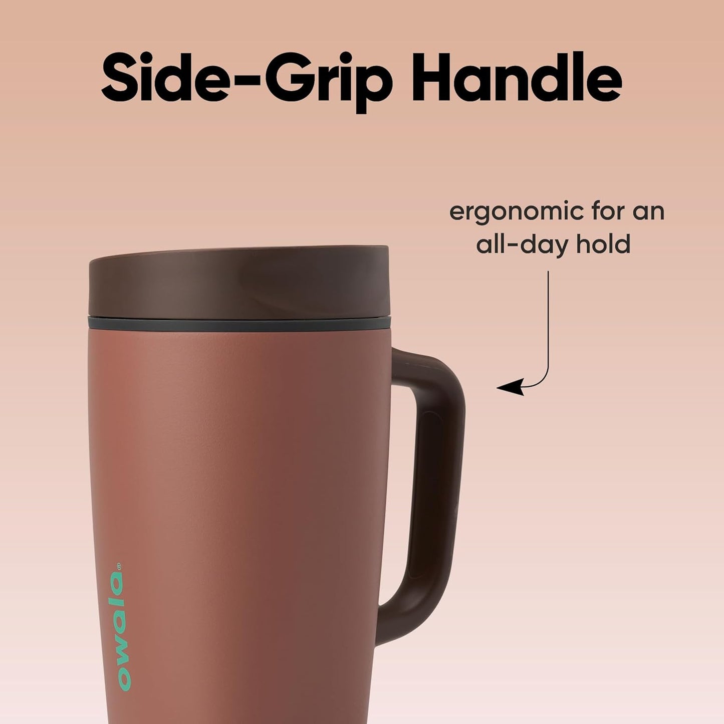 Owala SmoothSip Slider Insulated Stainless Steel Coffee Tumbler, Reusable Iced Coffee Cup, Hot Coffee Travel Mug, BPA Free 20 oz, Grey/Blue (High Dive)