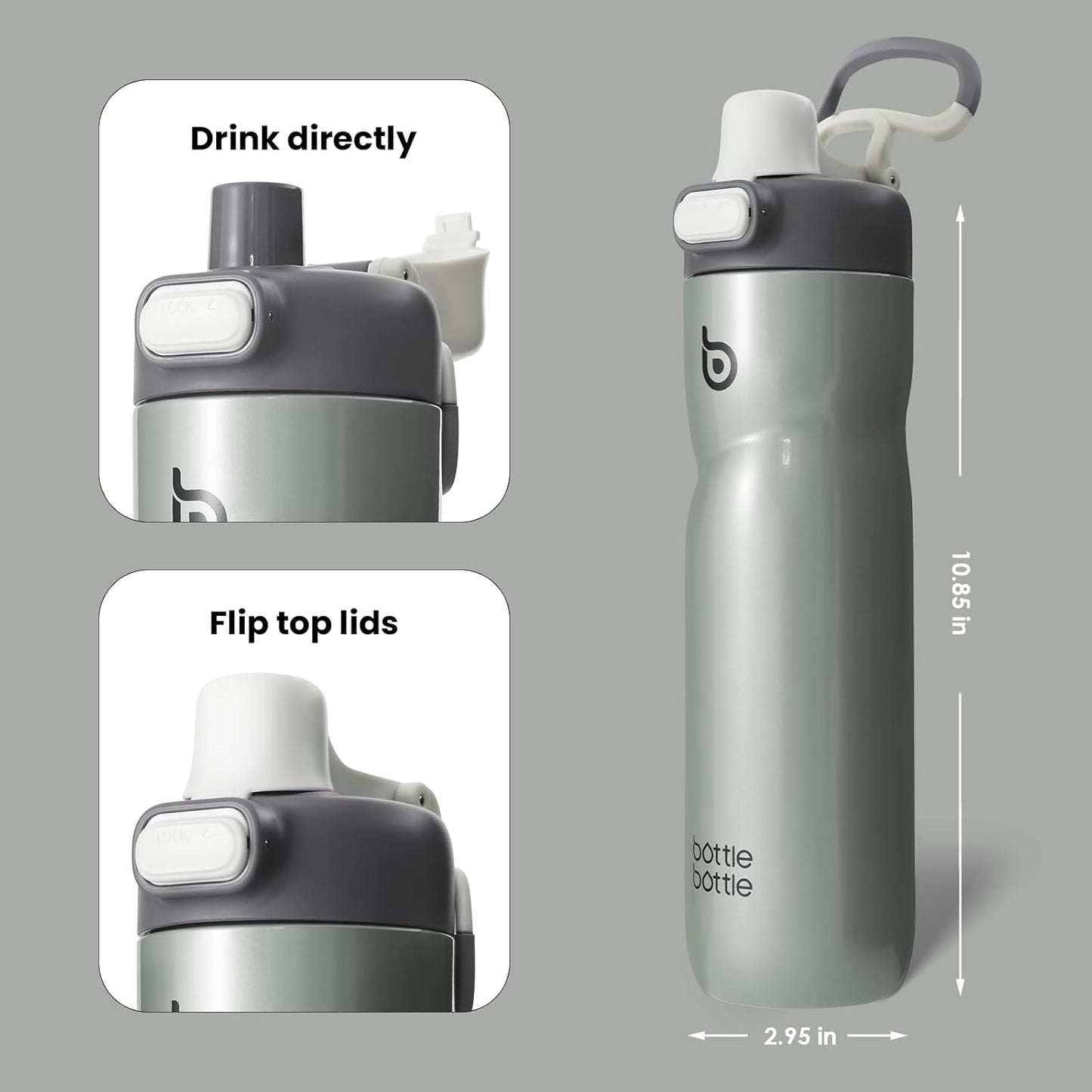 BOTTLE BOTTLE Insulated Water Bottle 24 oz with Handle and Flip Tops Lids Stainless Steel Water Bottle Push Button Lid Leak proof Portable for Running Travel Sports Hiking blue