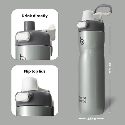 BOTTLE BOTTLE Insulated Water Bottle 24 oz with Handle and Flip Tops Lids Stainless Steel Water Bottle Push Button Lid Leak proof Portable for Running Travel Sports Hiking blue