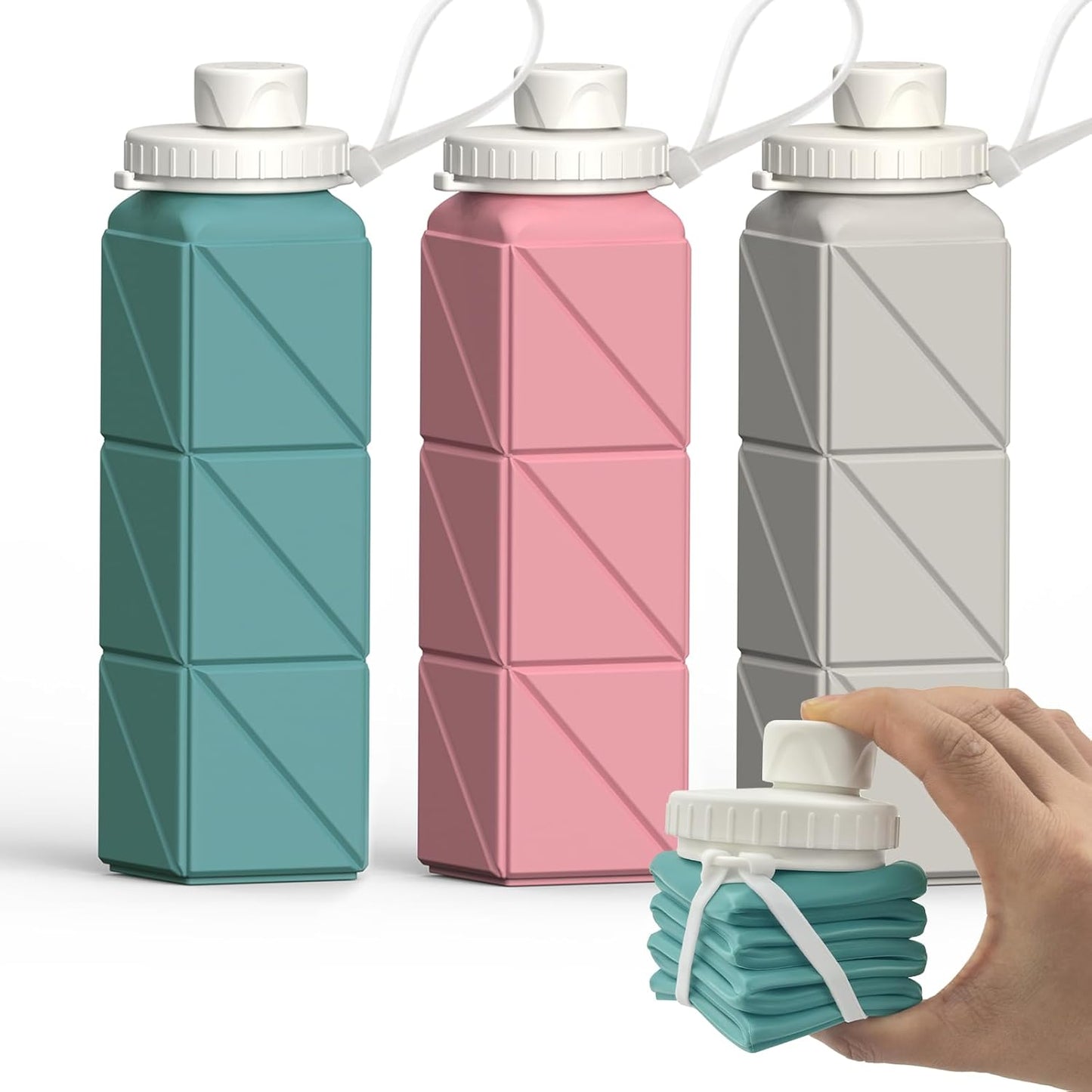 BEAUTAIL Collapsible Water Bottles 20.6oz, Silicone Foldable Portable Travel Water Bottle, Lightweight Reusable Leakproof for Traveling Camping Hiking Cycling Yoga Sports Outdoor