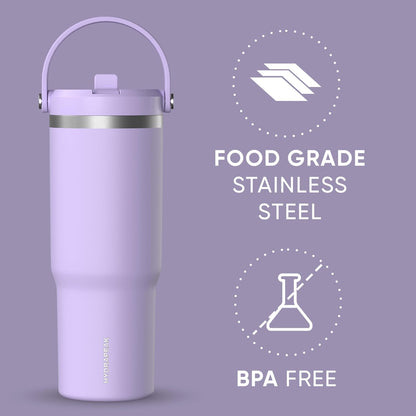 Hydrapeak Nomad 32oz Insulated Stainless Steel Travel Tumbler with Handle & Straw Lid, Leakproof, Cupholder Friendly, Keeps Drinks Cold 24 Hours, Reusable Bottle for Daily Hydration (Pale Sage)